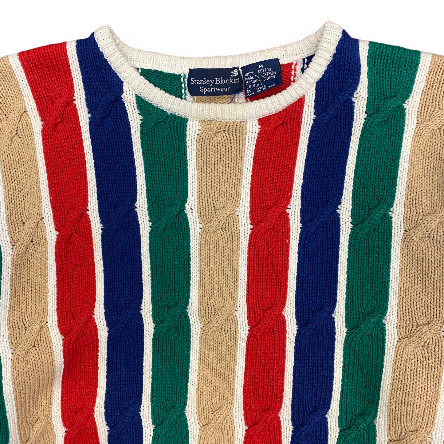 Vintage 1980s Stanley Blacker Striped Cable-Knit Sweater - Size Medium