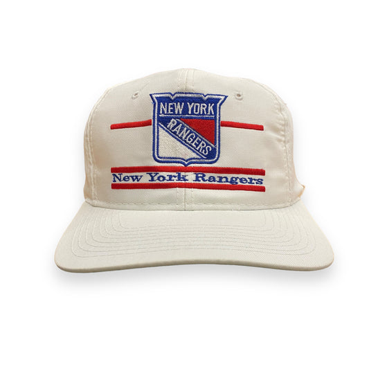Vintage 1990s New York Rangers White Split Bar Snapback Hat