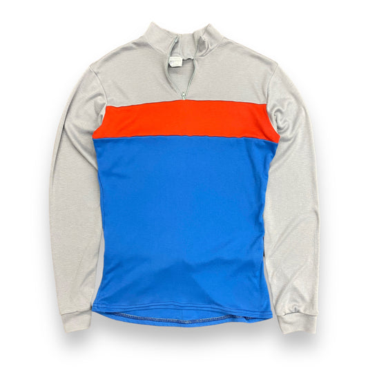 Vintage 1980s Blue, Red, & Gray Quarter Zip Biking Shirt - Size Large