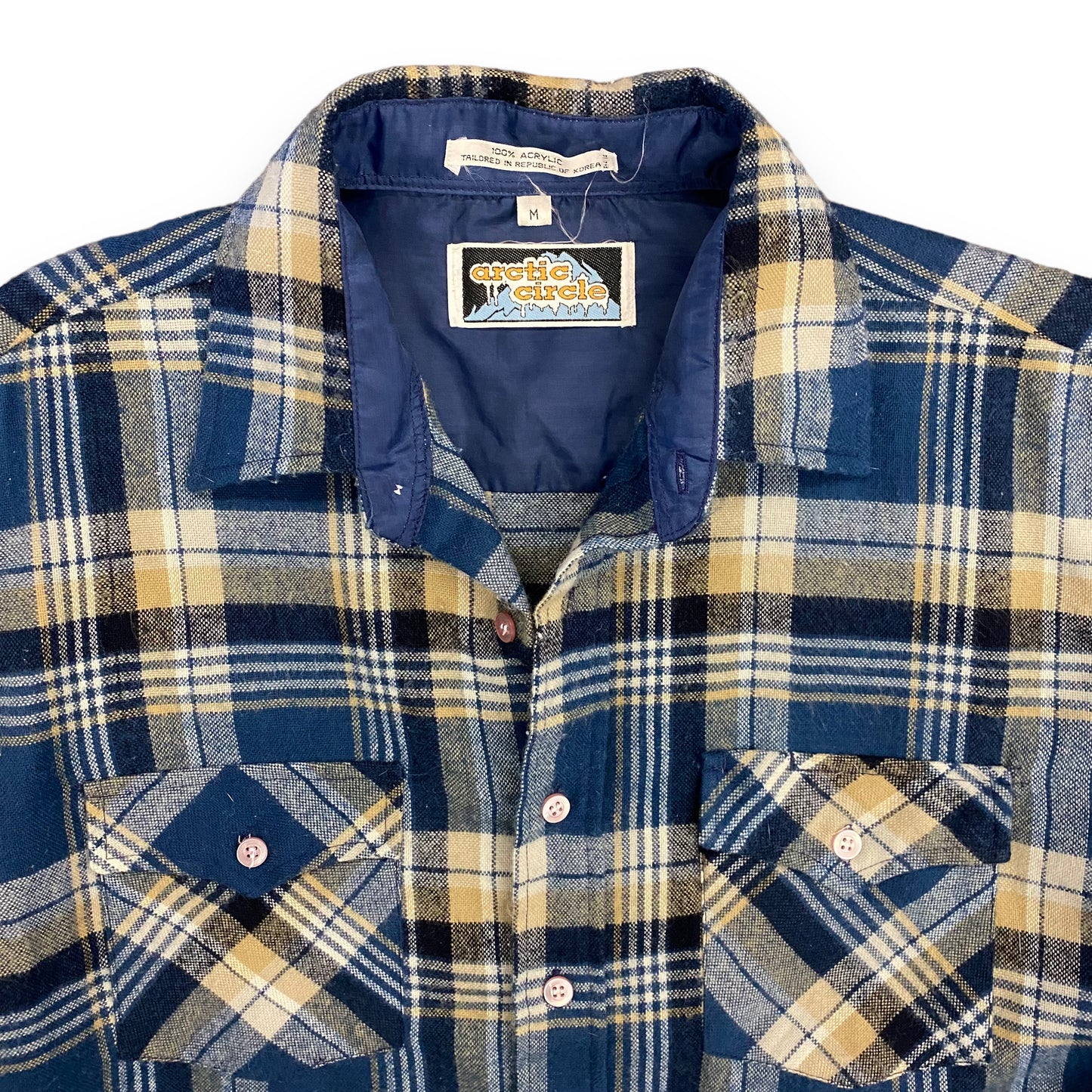 Vintage 1980s Arctic Circle Blue & Tan Flannel - Size Medium