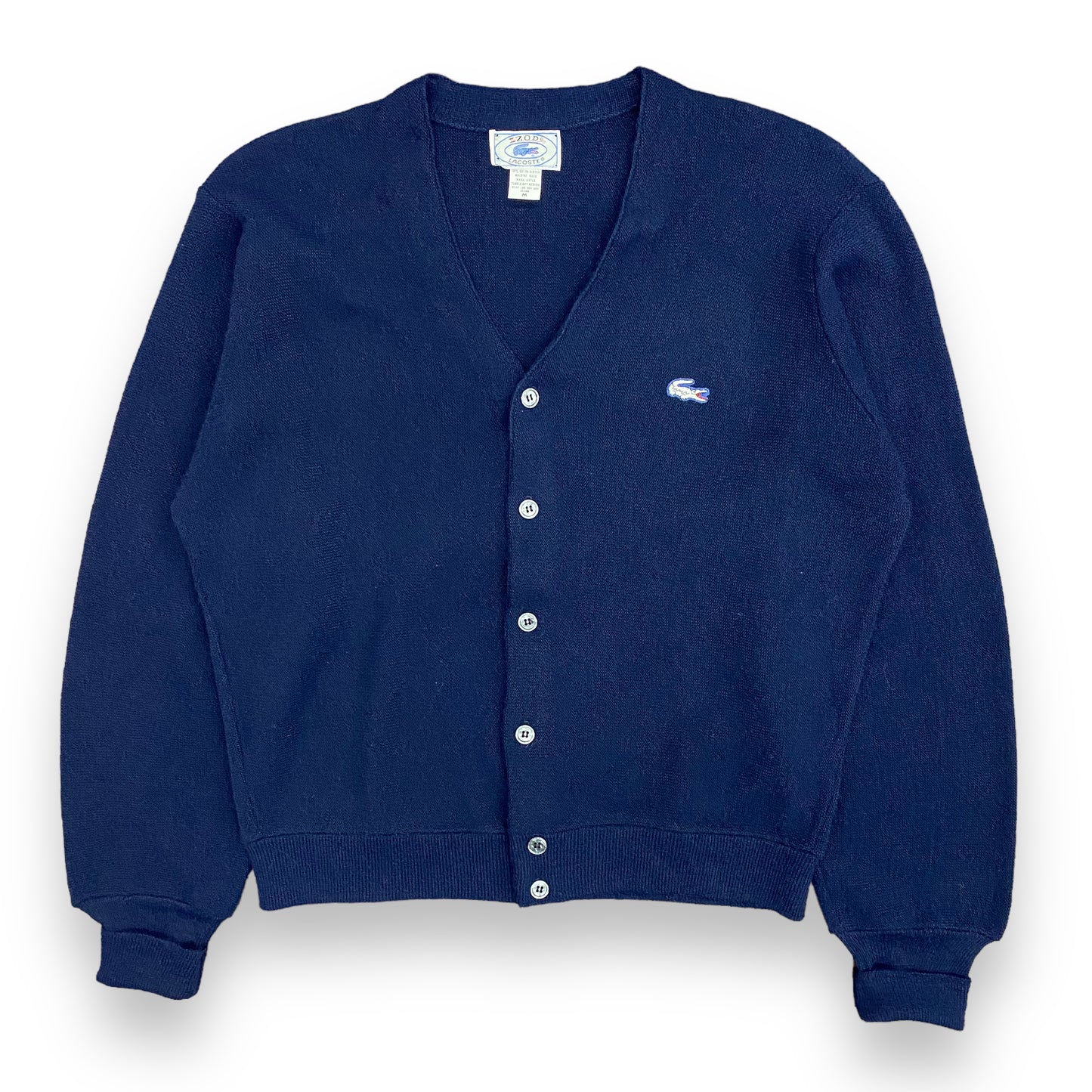 Vintage 1970s Izod Lacoste Navy Blue Cardigan Sweater - Size Medium