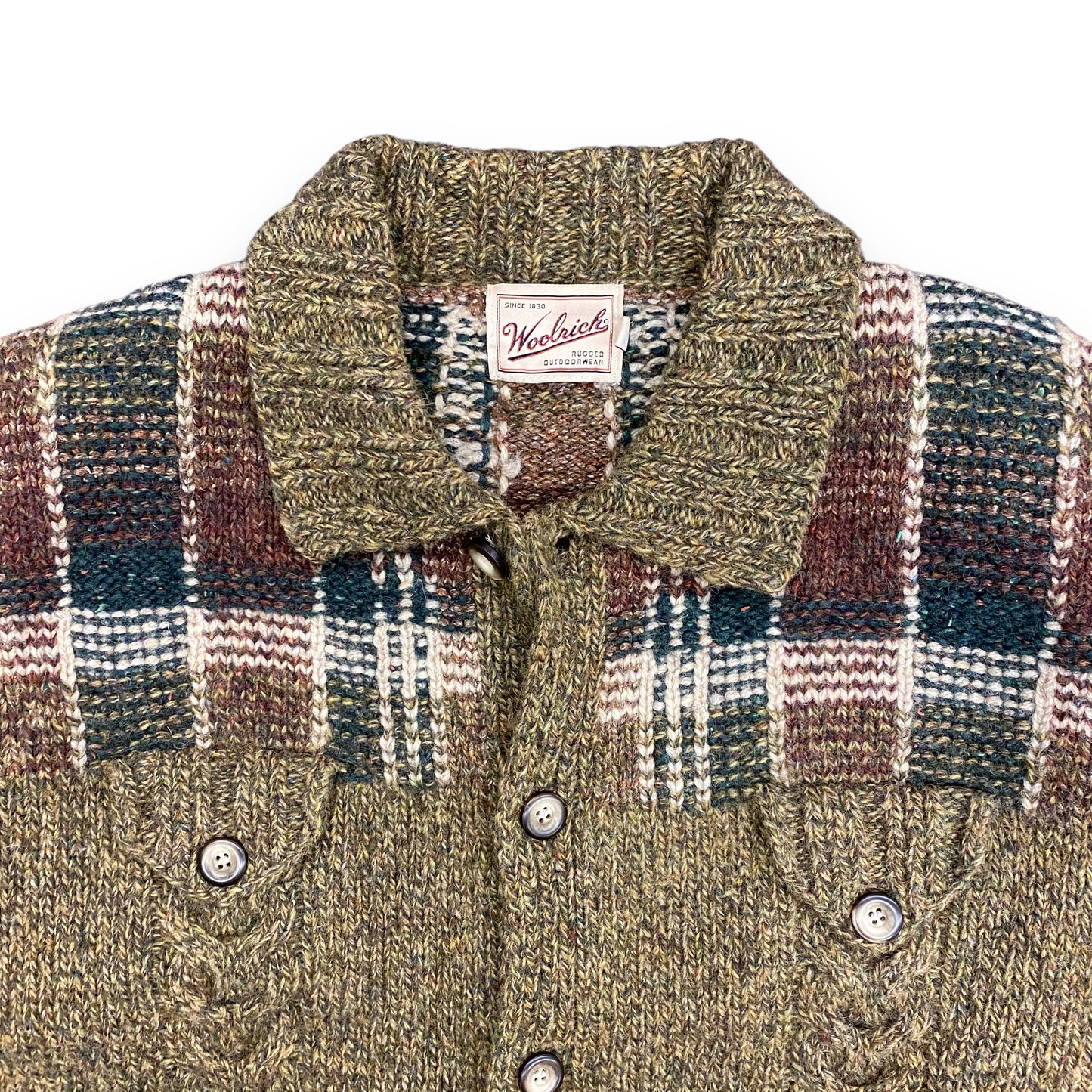 Woolrich Handknit Plaid Button Up Sweater - Size Large