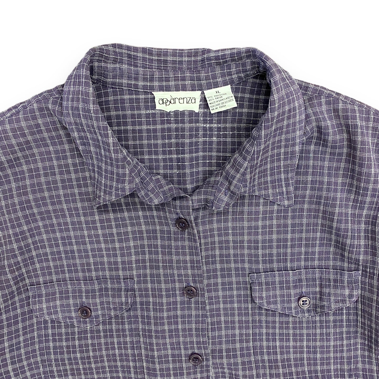 1990s Purple Window Pane Button Up Shirt - Size XL (Fits Large)