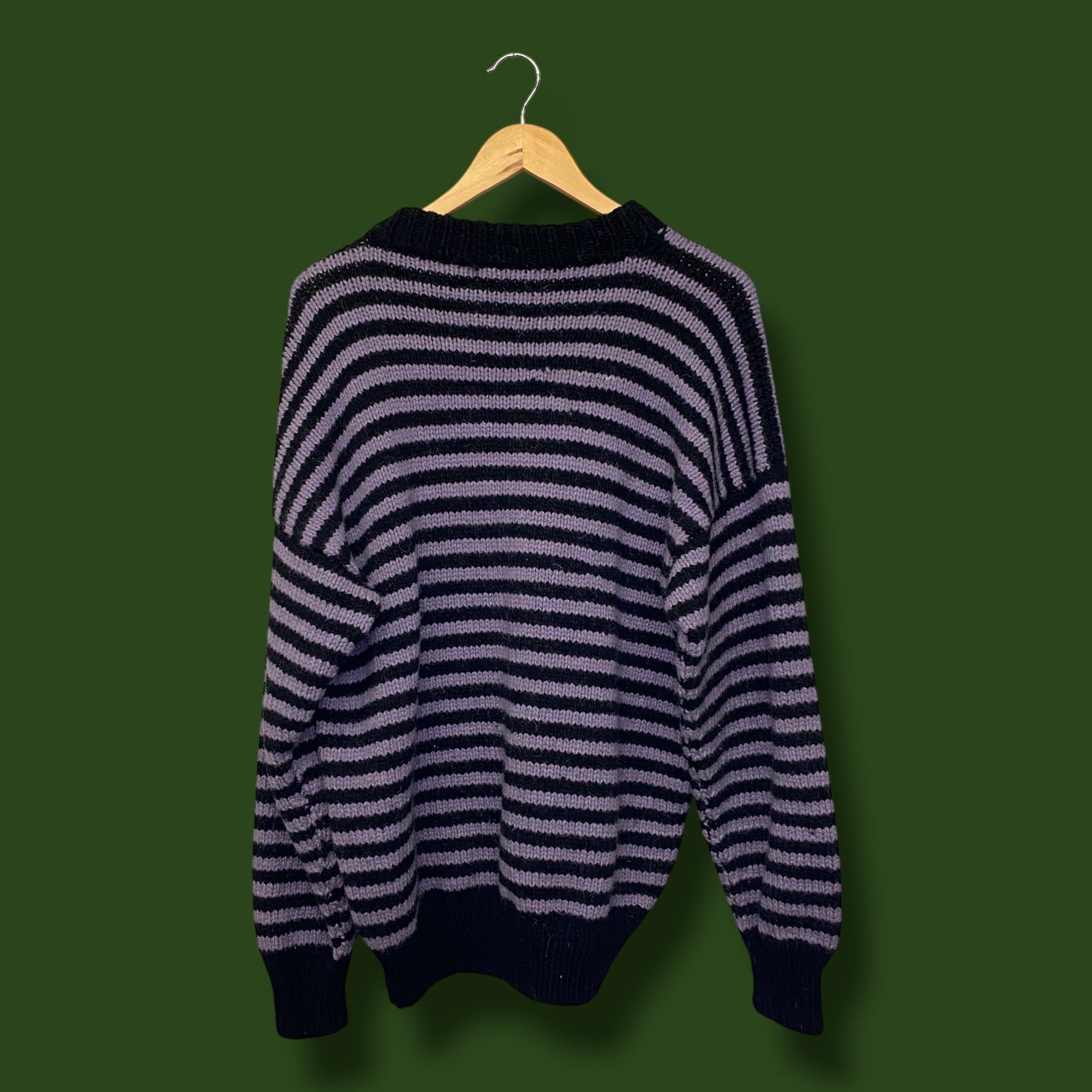 1990s Black & Purple Wool Striped Sweater - Size Large