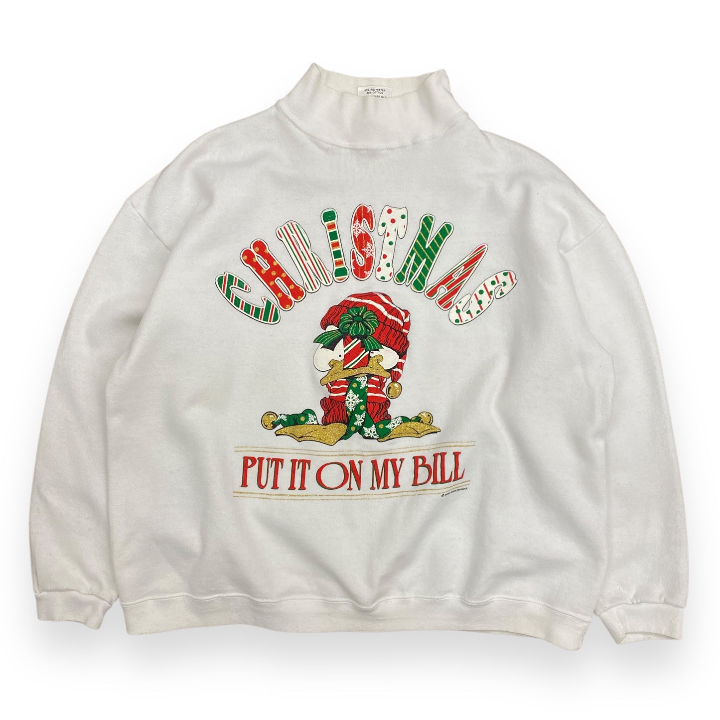 Vintage 1990s "Christmas: Put it on my Bill" Mockneck Sweatshirt - Size OSFA