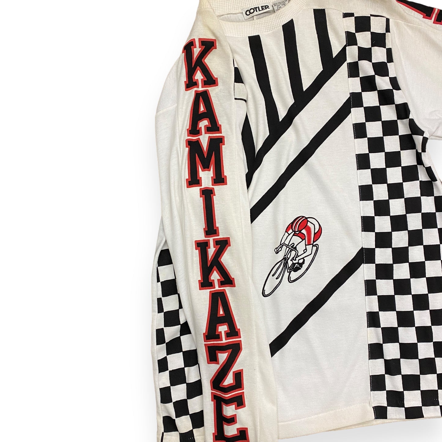 Vintage Cotler Kamikaze Bike Racing White Long Sleeve Tee - Size Medium
