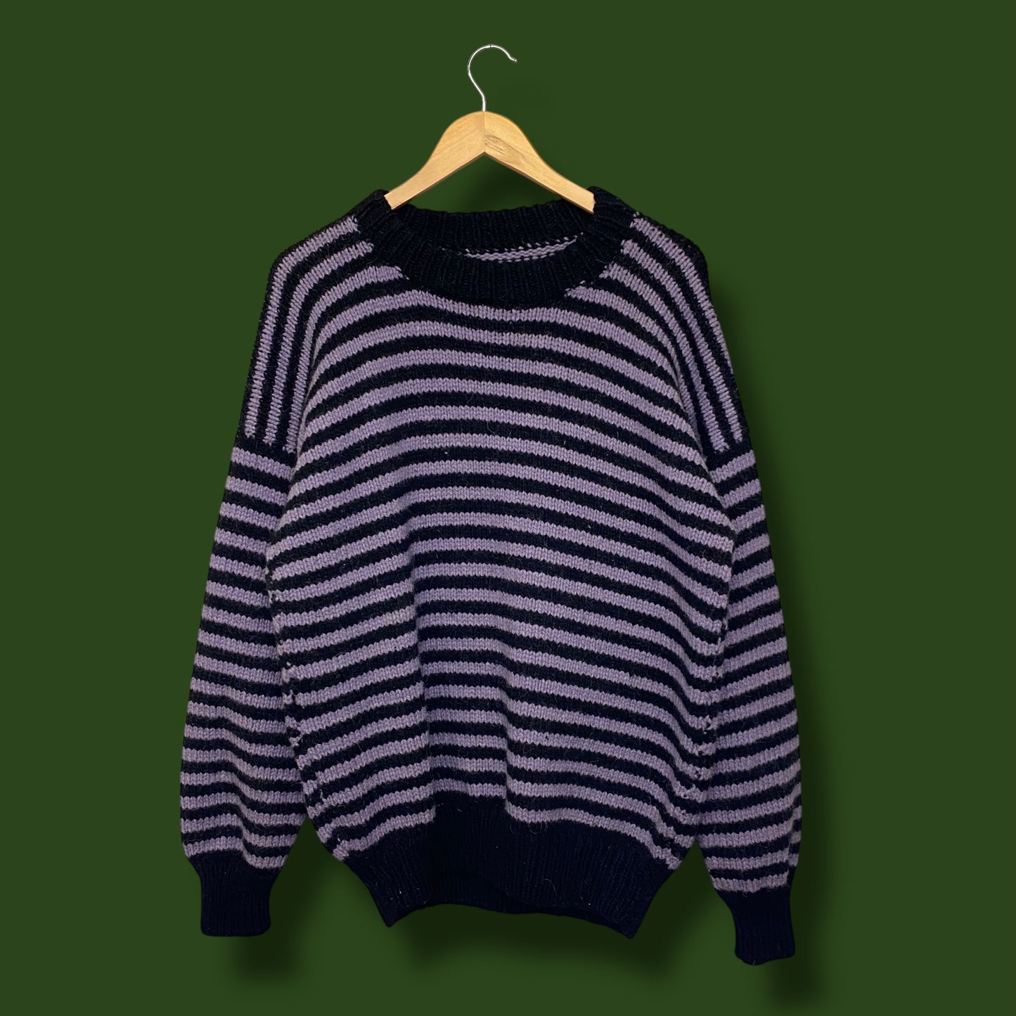 1990s Black & Purple Wool Striped Sweater - Size Large