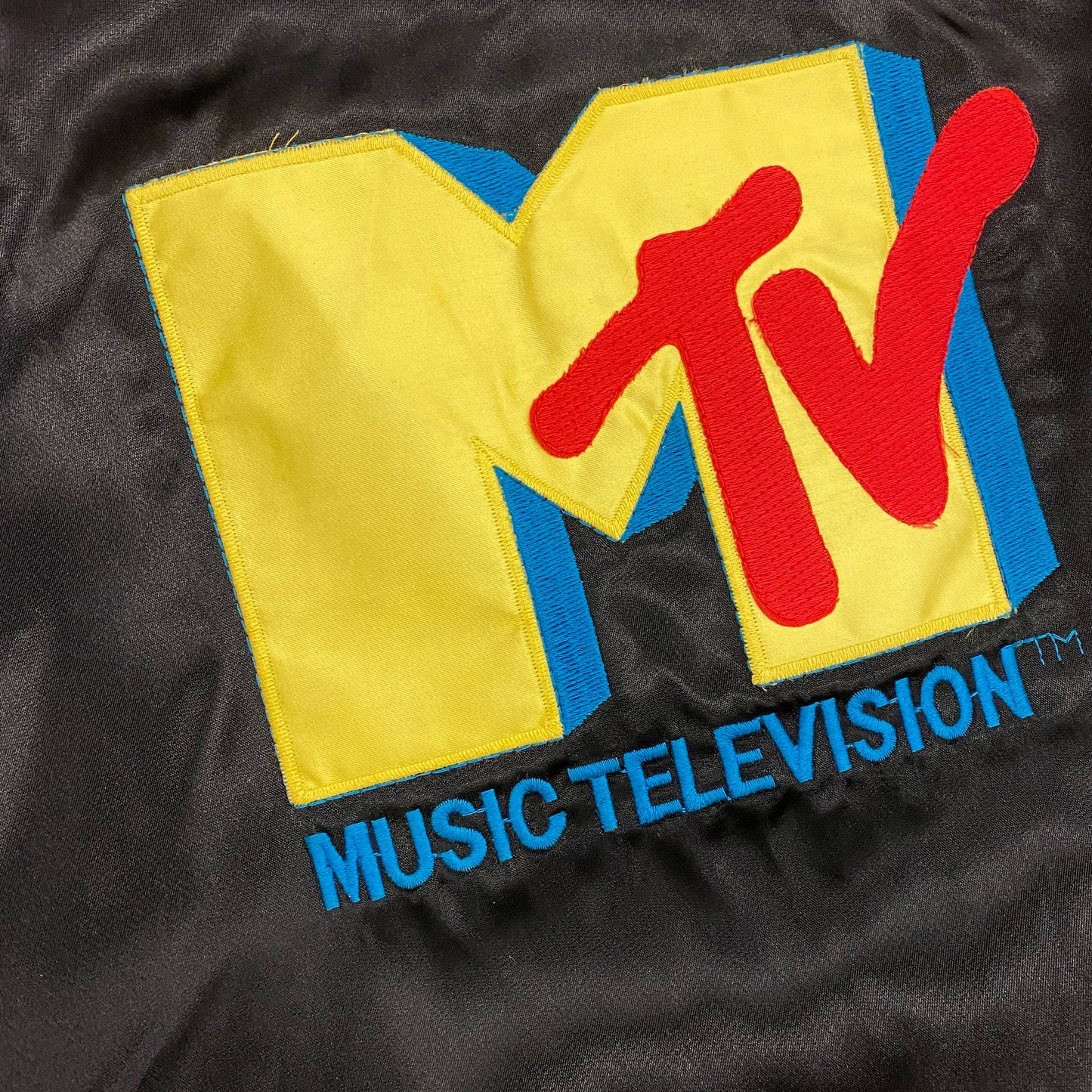 Vintage 1980s MTV Black Satin Bomber - Size Large