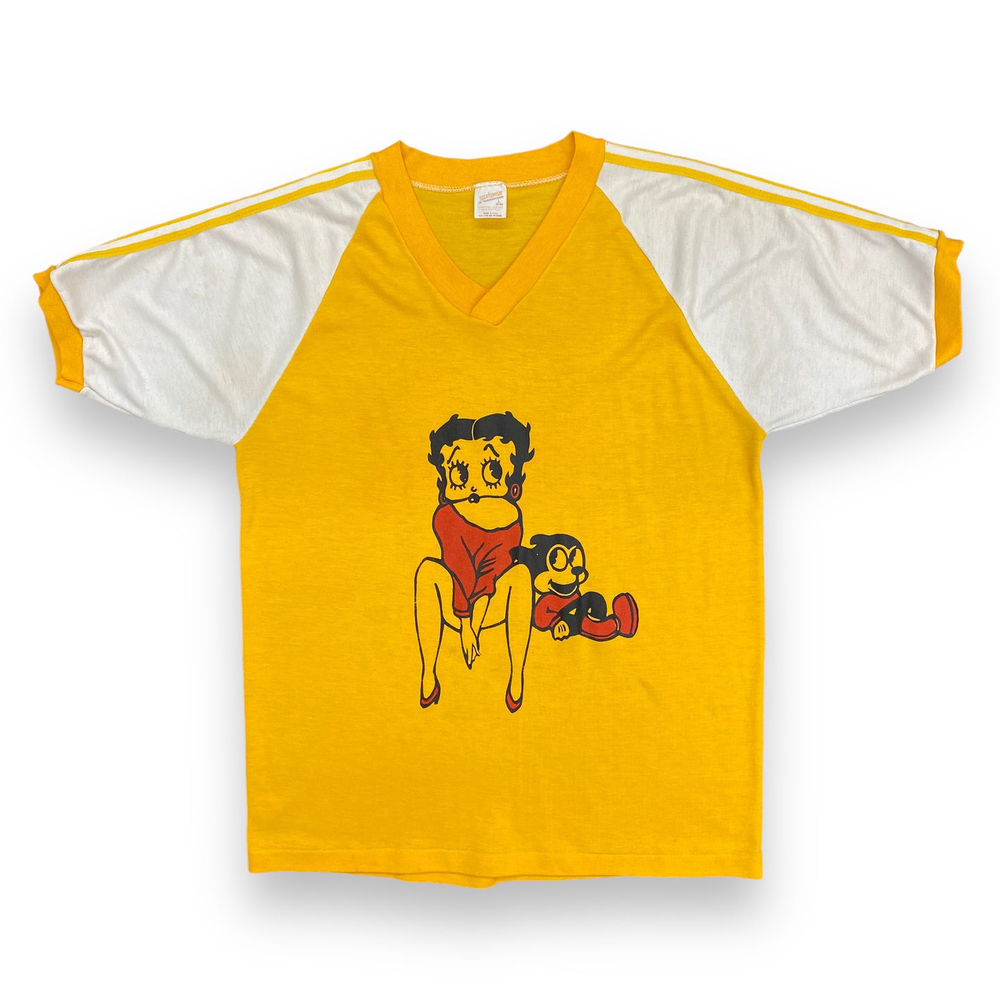 Early 1980s Betty Boop Yellow V-Neck Tee - Size Large
