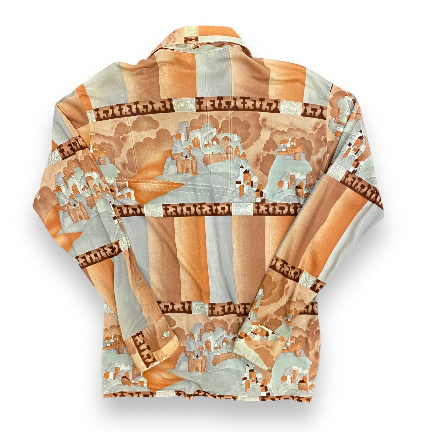 Vintage 1970s All-Over-Print Polyester Disco Button Up - Size Medium