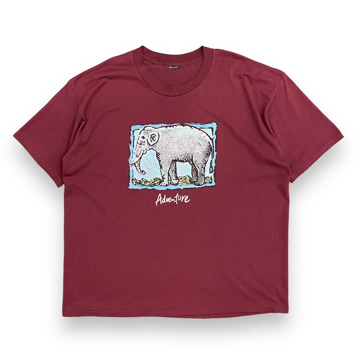 Vintage Elephant Single Stitch Oversized Maroon Tee - Size XL