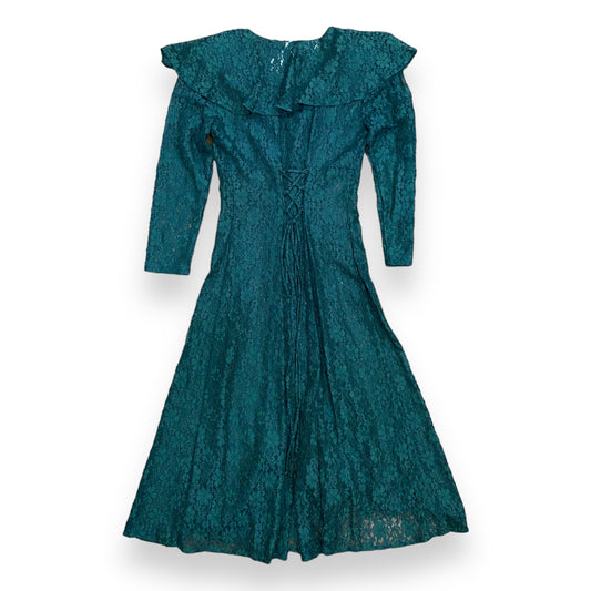 Vintage Dark Green Sheer Lace Duster Style Dress