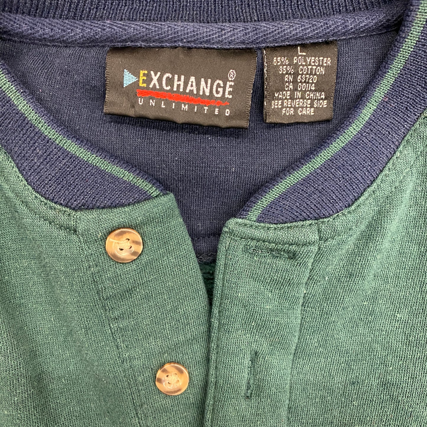 1990s Green & Blue Henley Sweatshirt - Size Large