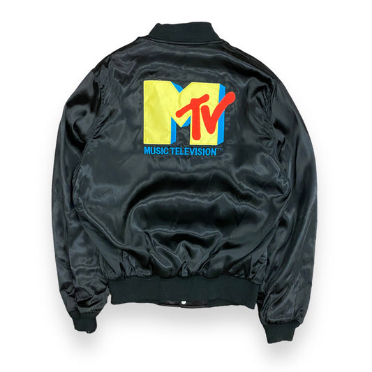 Vintage 1980s MTV Black Satin Bomber - Size Large
