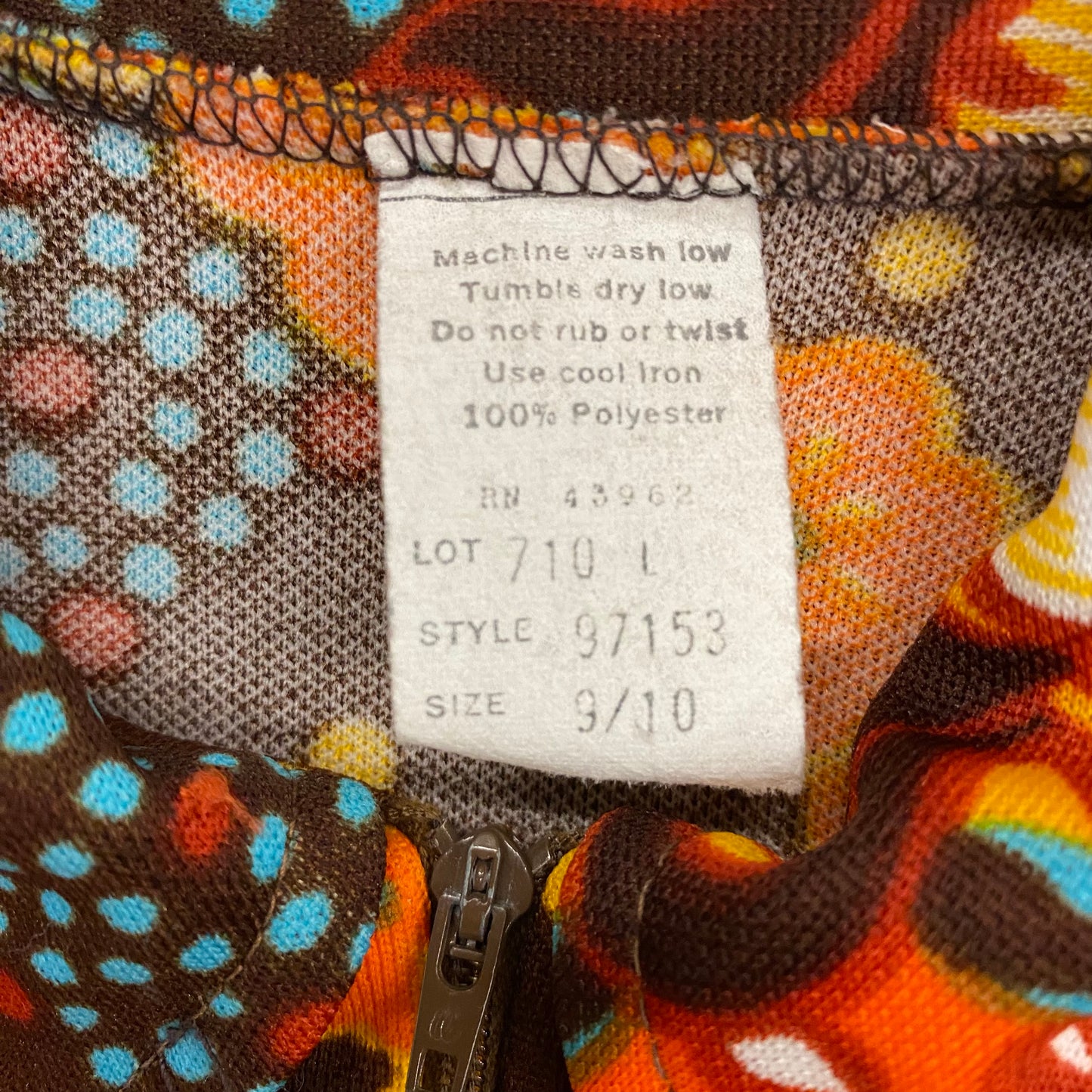 Vintage 1970s Psychedelic Front Zipper Collared Dress