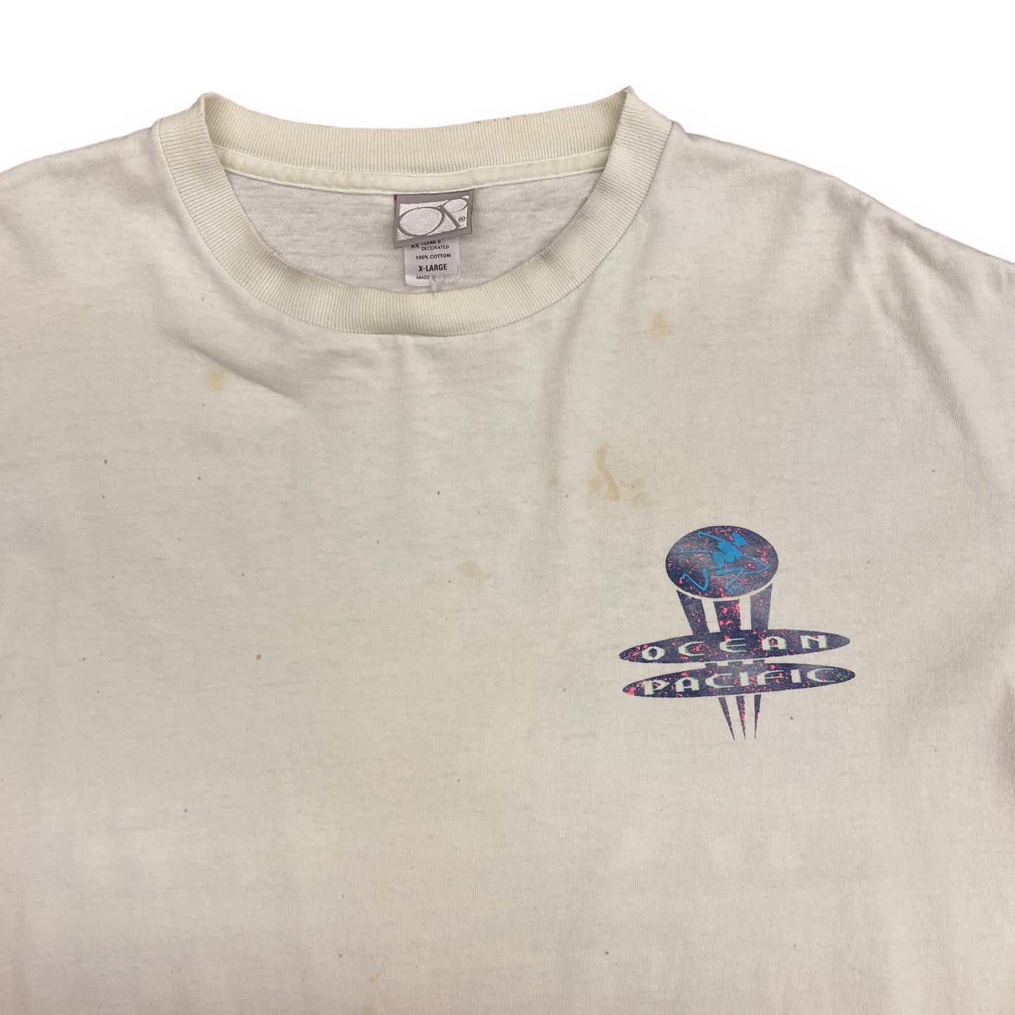 Vintage 1990s Thrashed Ocean Pacific Graphic Tee - Size XL (Fits Large)