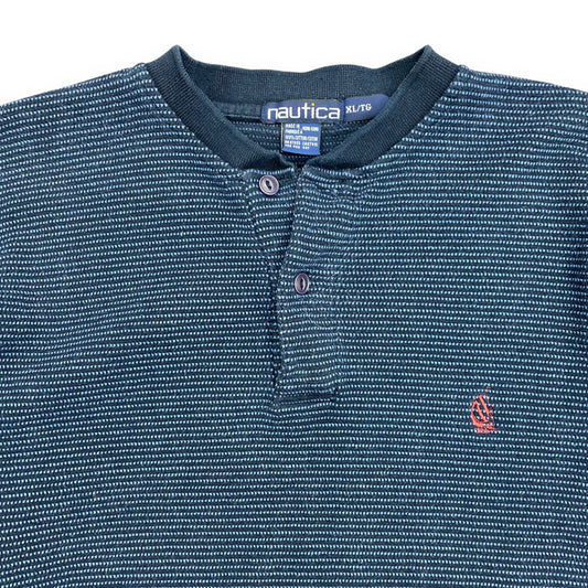 Vintage Nautica Navy Blue Henley Sweatshirt - Size XL