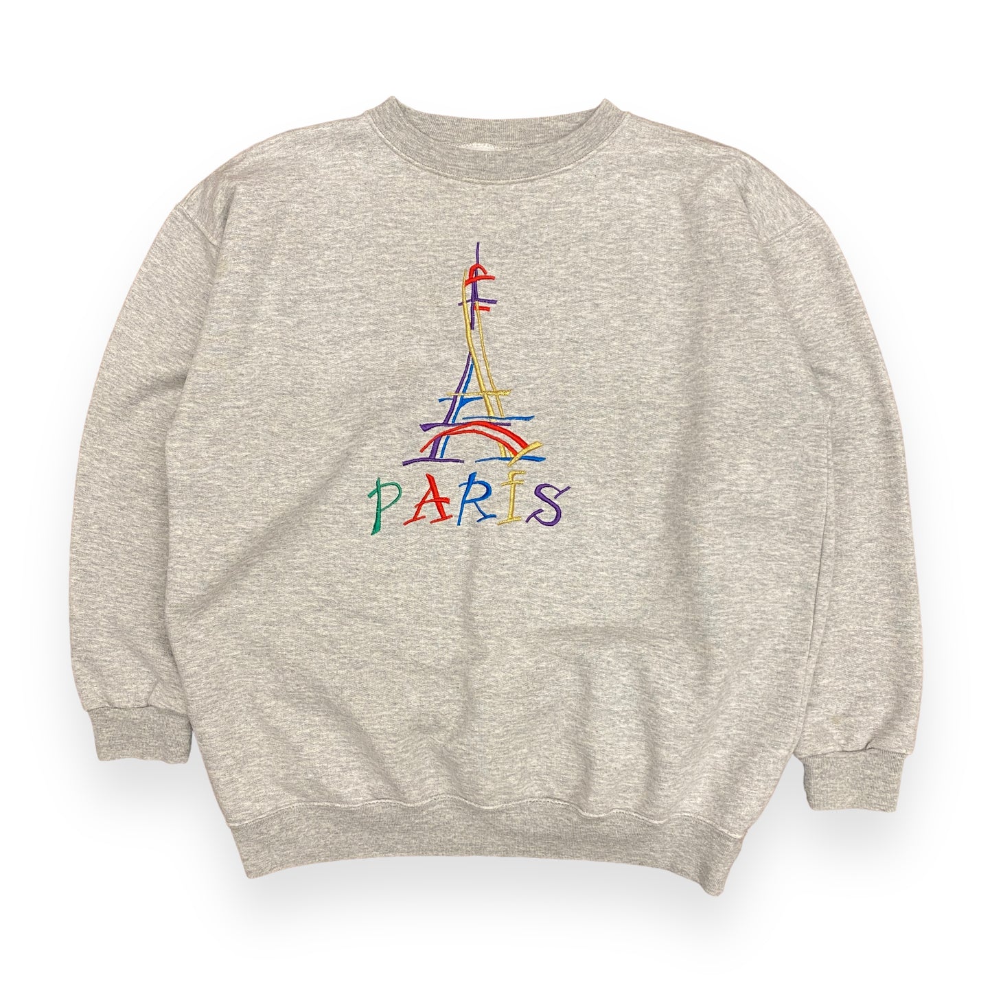 Vintage 1990s "Paris" Embroidered Gray Sweatshirt - Size M/L