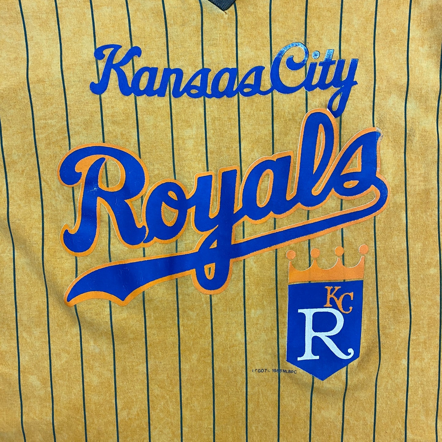 1988 Kansas City Royals Baseball Pinstripe Jersey Tee - Size Large