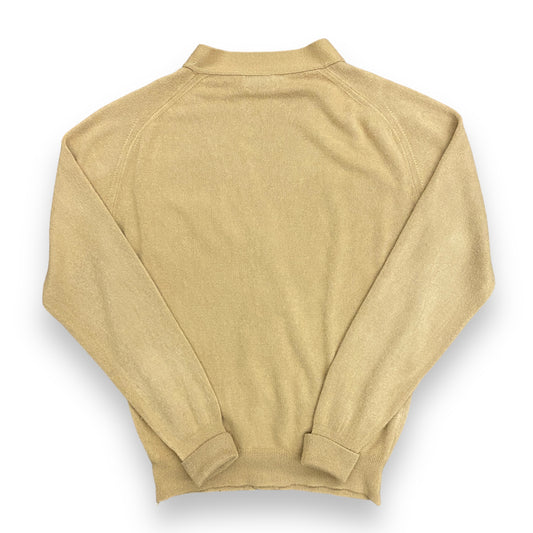 1960s Izod Lacoste Tan Knit Cardigan Sweater - Size Large
