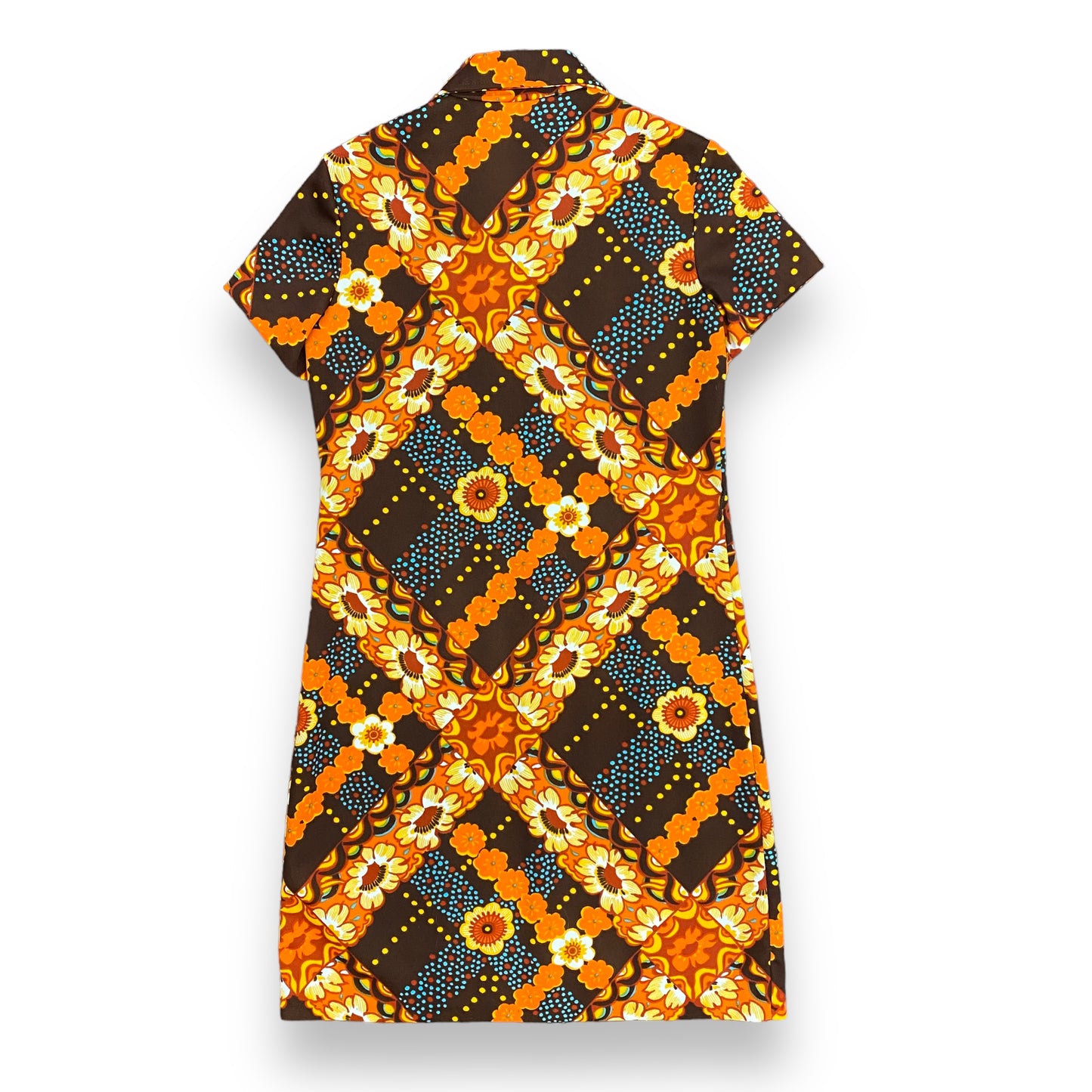 Vintage 1970s Psychedelic Front Zipper Collared Dress
