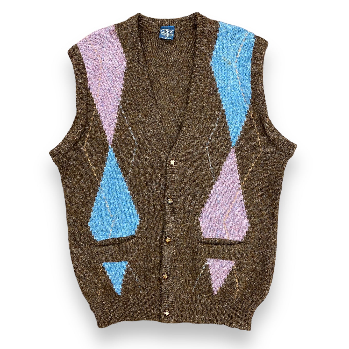 Vintage 1980s Crew Shetland Wool Argyle Sweater Vest - Size Medium