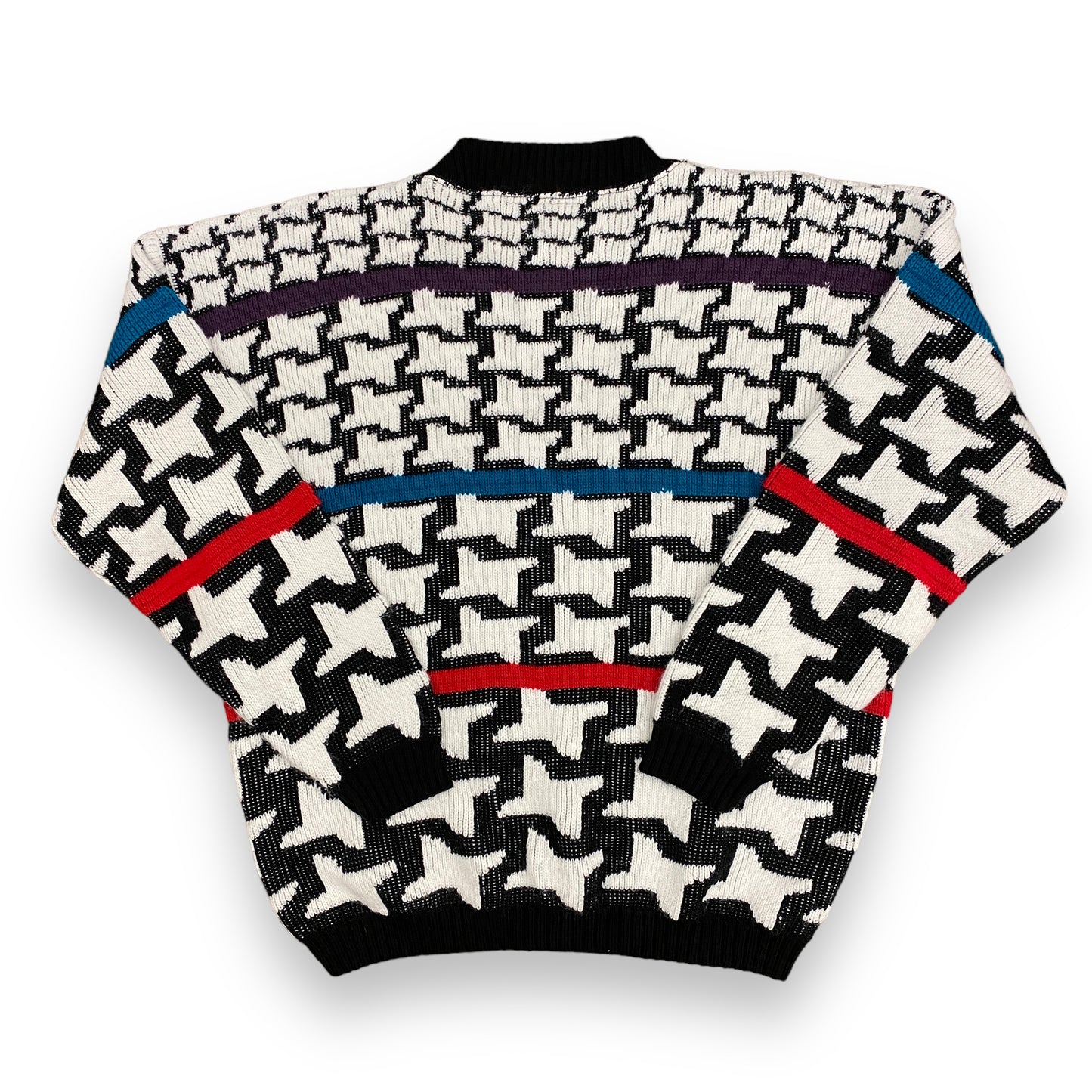 90s Cabin Creek Geometric Knit Black & White Sweater - Size Medium