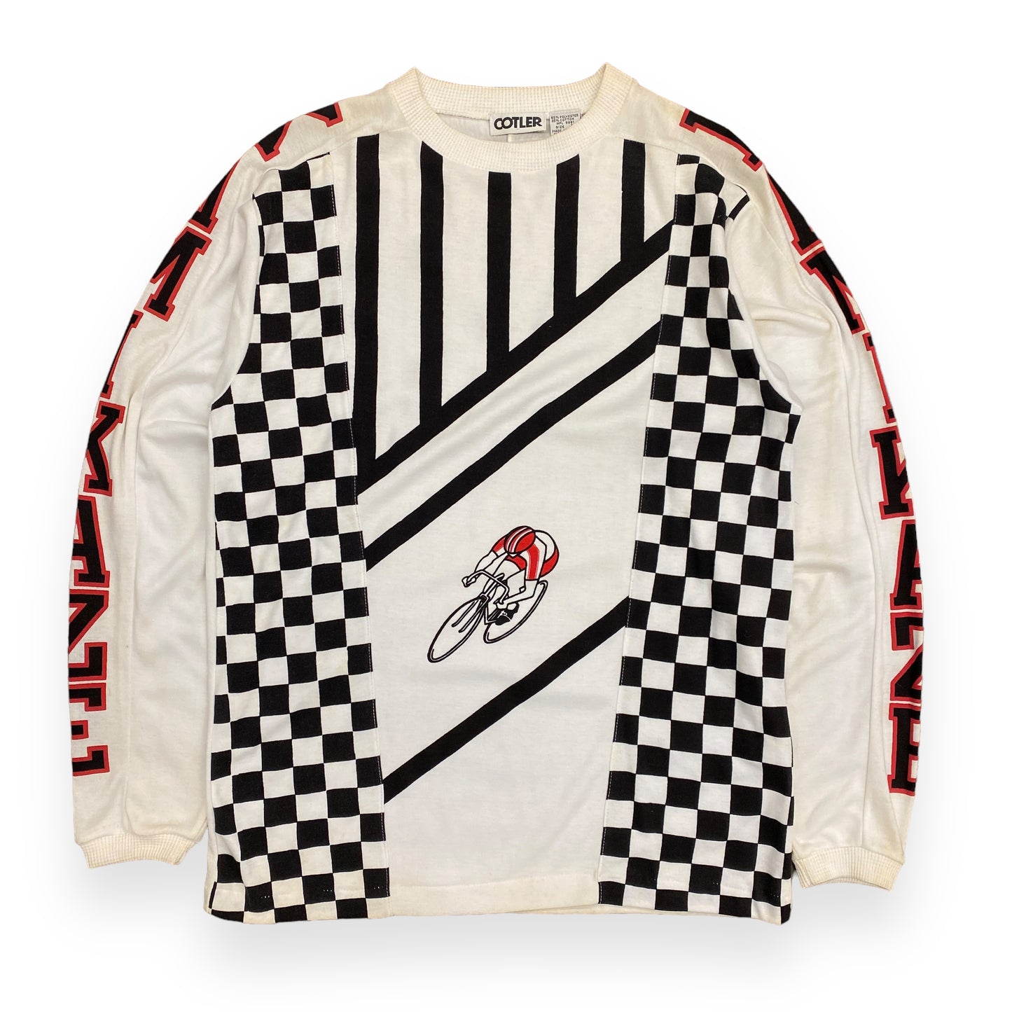 Vintage Cotler Kamikaze Bike Racing White Long Sleeve Tee - Size Medium