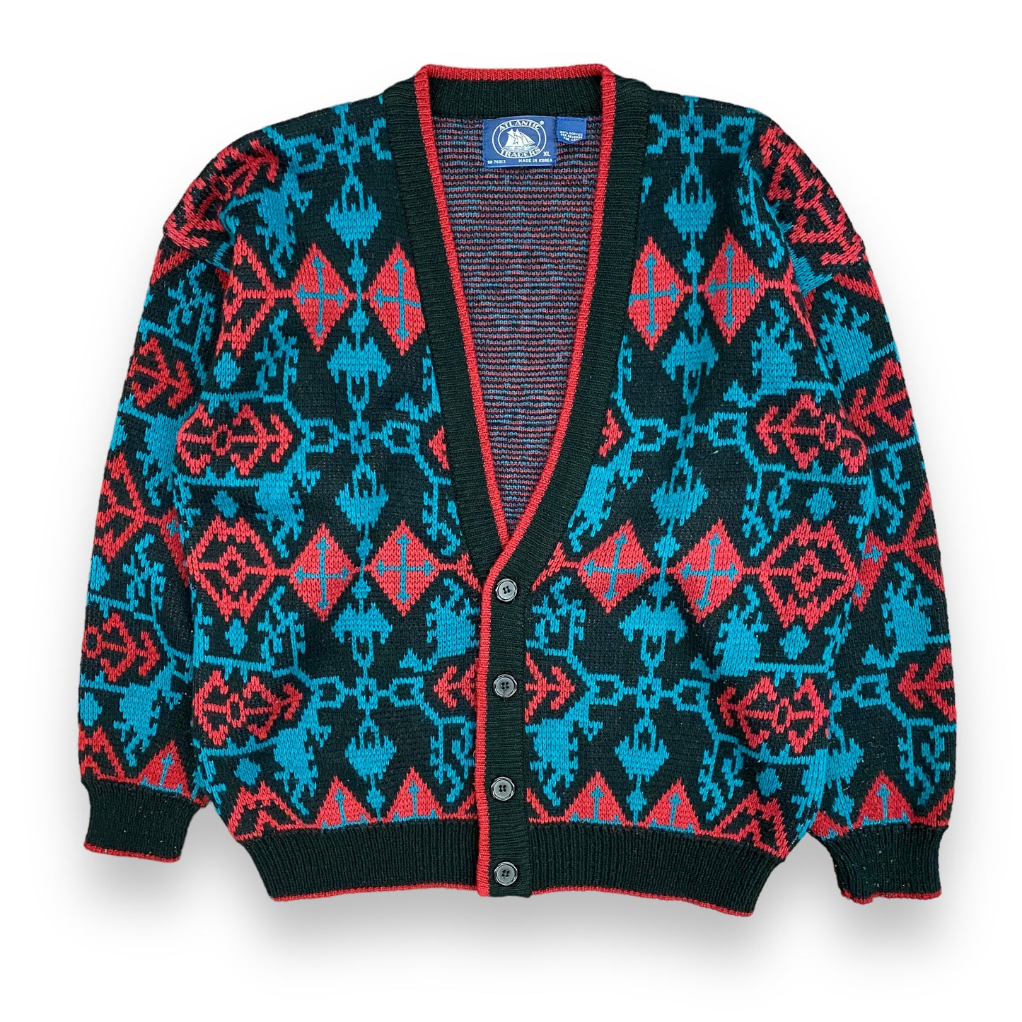 1980s Geometric Knit Cardigan Sweater - Size XL