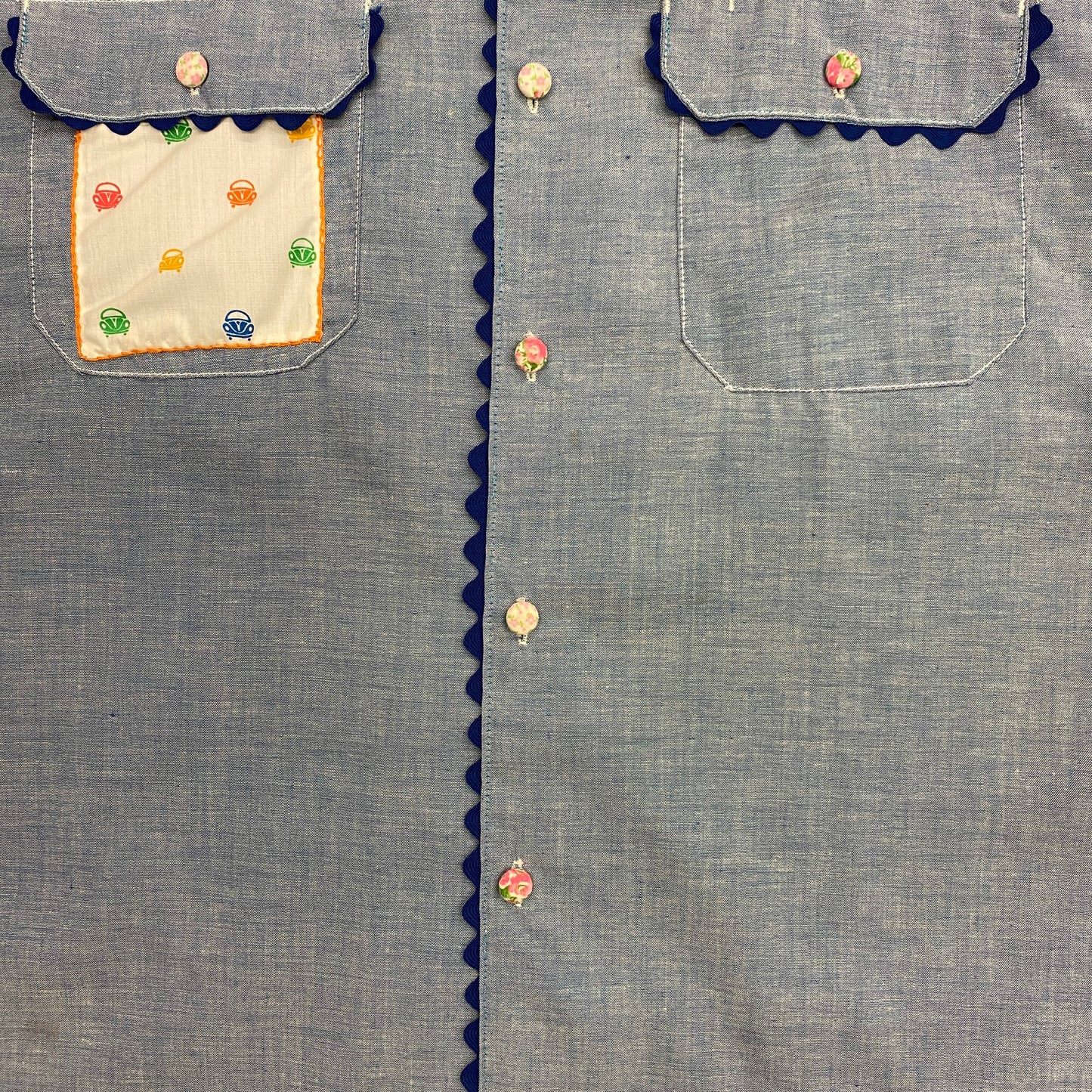 Vintage 60s/70s Custom Chain Stitched Chambray Button Up Shirt - Size XL