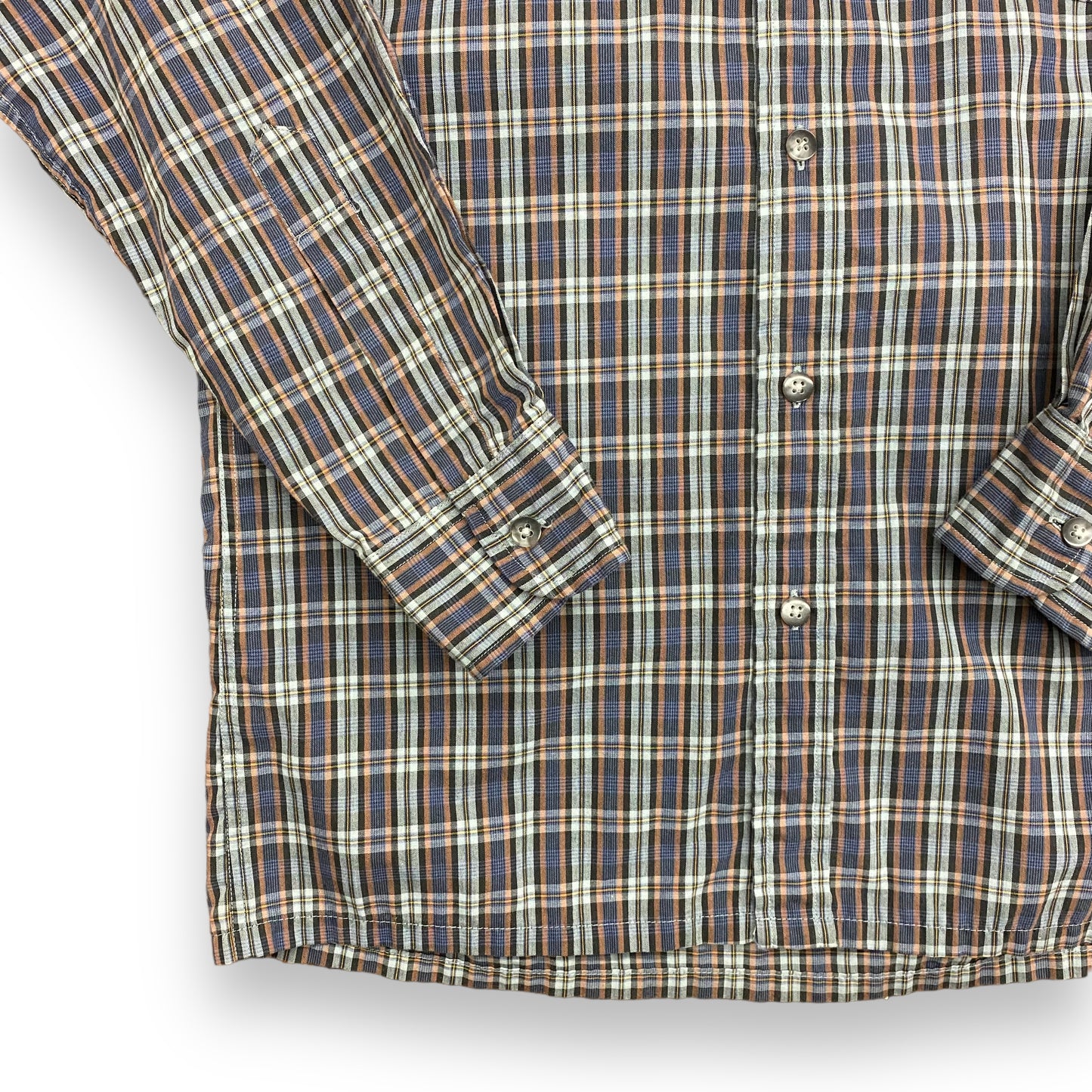 1980s Yves Saint Laurent Dark Blue & Orange Plaid Shirt - Size Small