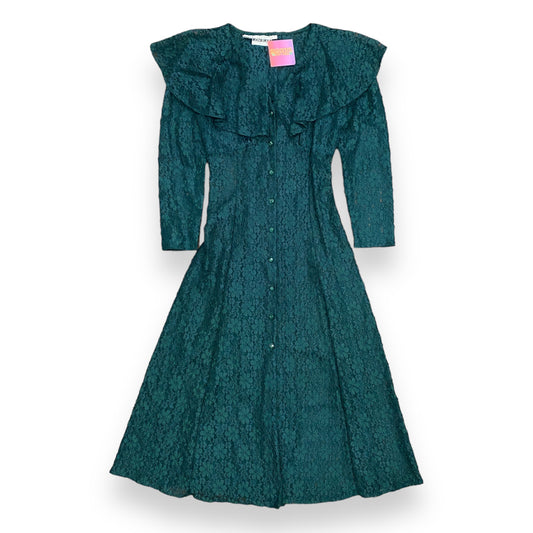 Vintage Dark Green Sheer Lace Duster Style Dress