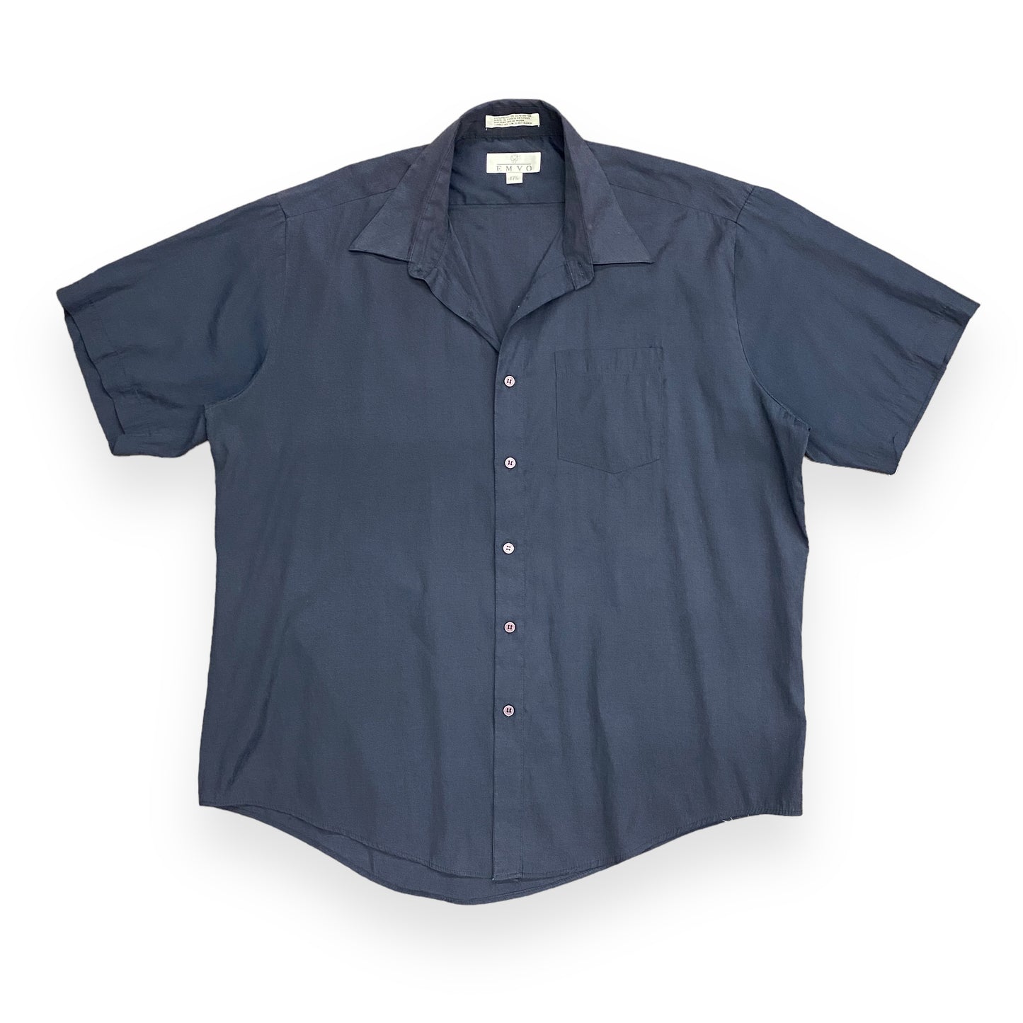 Vintage 80s Navy Blue Short Sleeve Button Up - Size XL