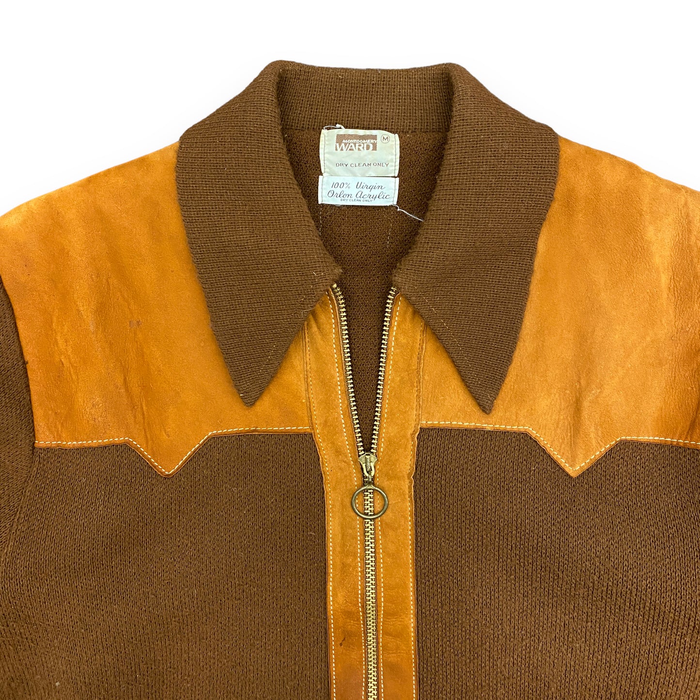 Vintage 1970s Montgomery Ward Brown Knit & Suede Jacket - Size Medium