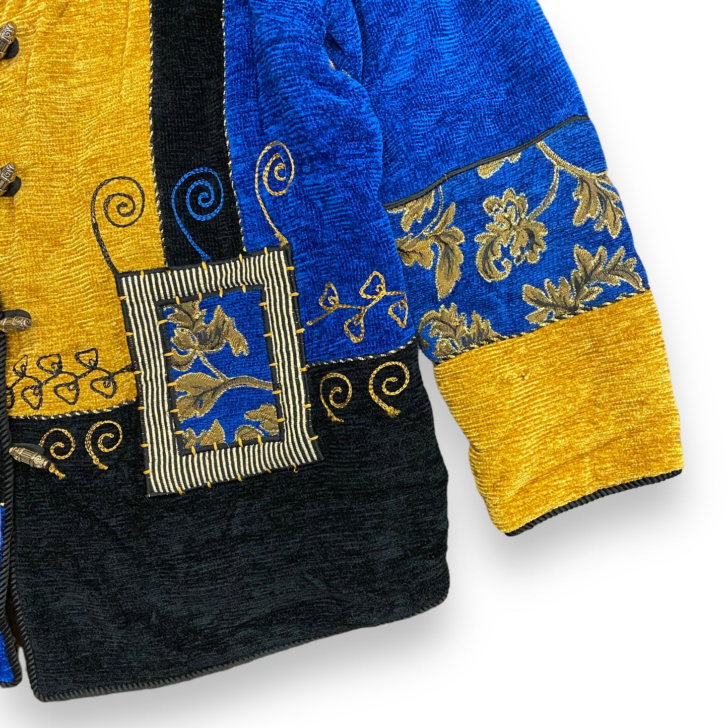 Vintage Embroidered Blue & Gold Tapestry Jacket - Size Large