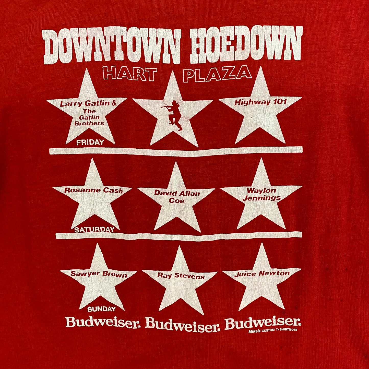 Vintage 1988 Budweiser "Downtown Hoedown" Red Tee - Size Medium