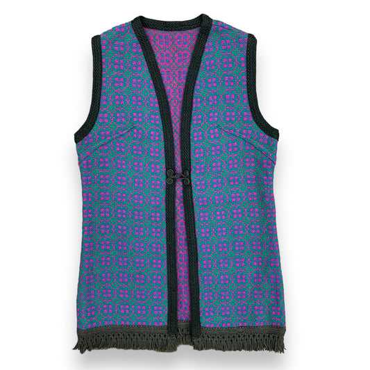 Vintage 1970s Long Reversible Wool Vest - Size Small/Medium