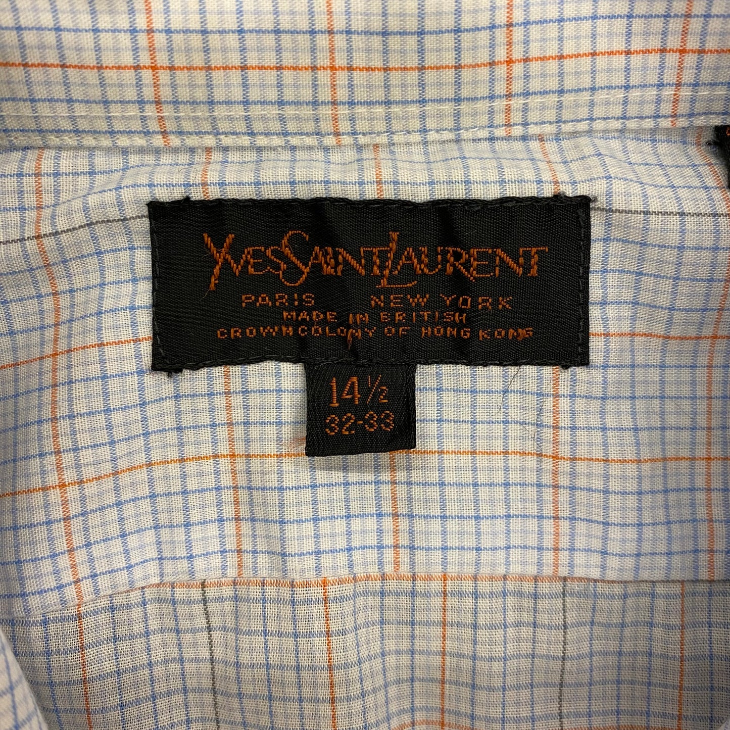 1980s Yves Saint Laurent Orange & Blue Window Pane Button Up - Size Medium (14.5)