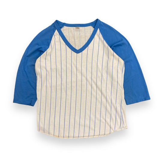 Vintage 1980s Blank Blue Pinstripe Baseball Shirt - Size Large