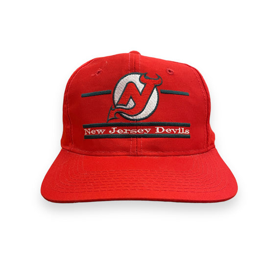 Vintage 1990s New Jersey Devils Red Split Bar Snapback Hat