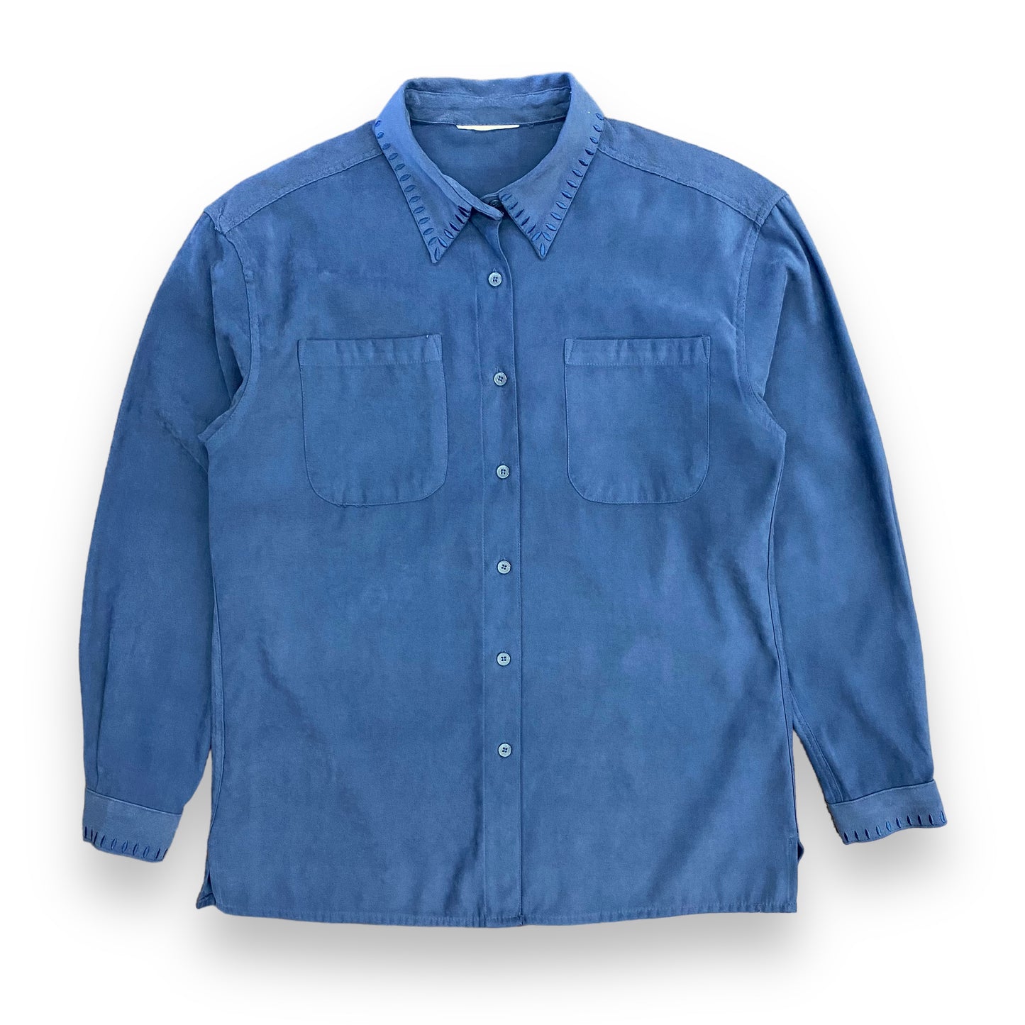 Vintage 1980s Royal Blue Suede Button Up Shirt - Size Medium