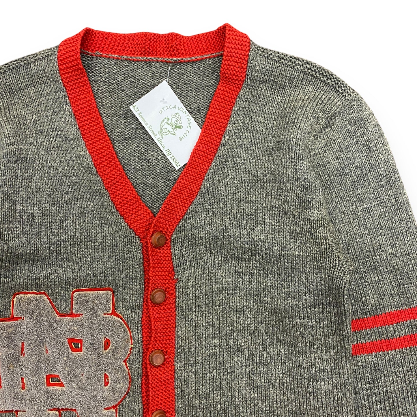 Vintage 1940s Wool Cardigan with Chenille Patch - Size Small/Medium