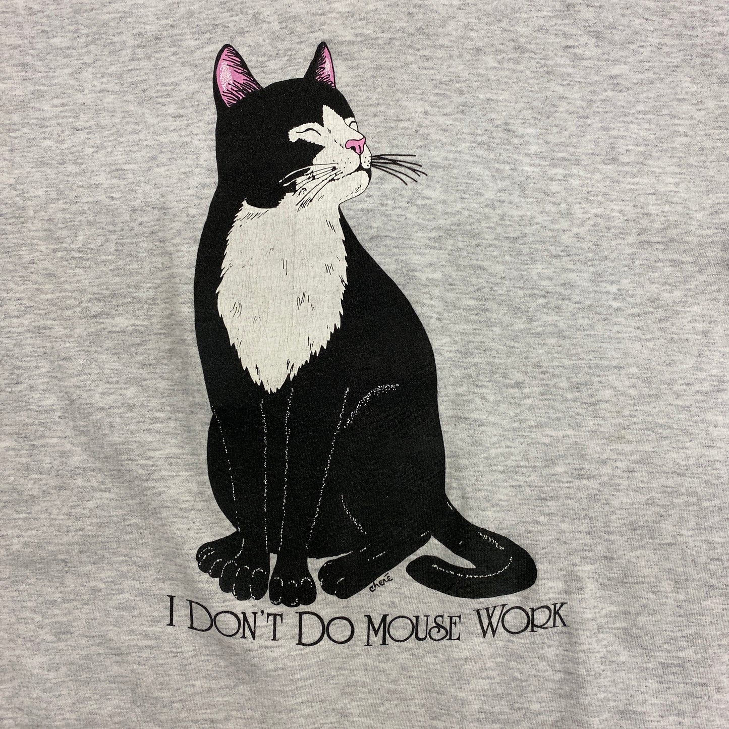 90s Tuxedo Cat "I Don't Do Mouse Work" Tee - Size Large