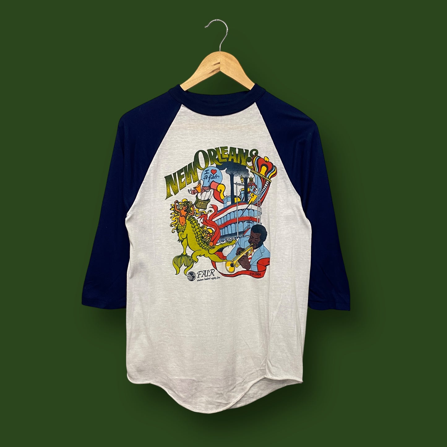 1980s New Orleans Fair Raglan Tee - Size Large