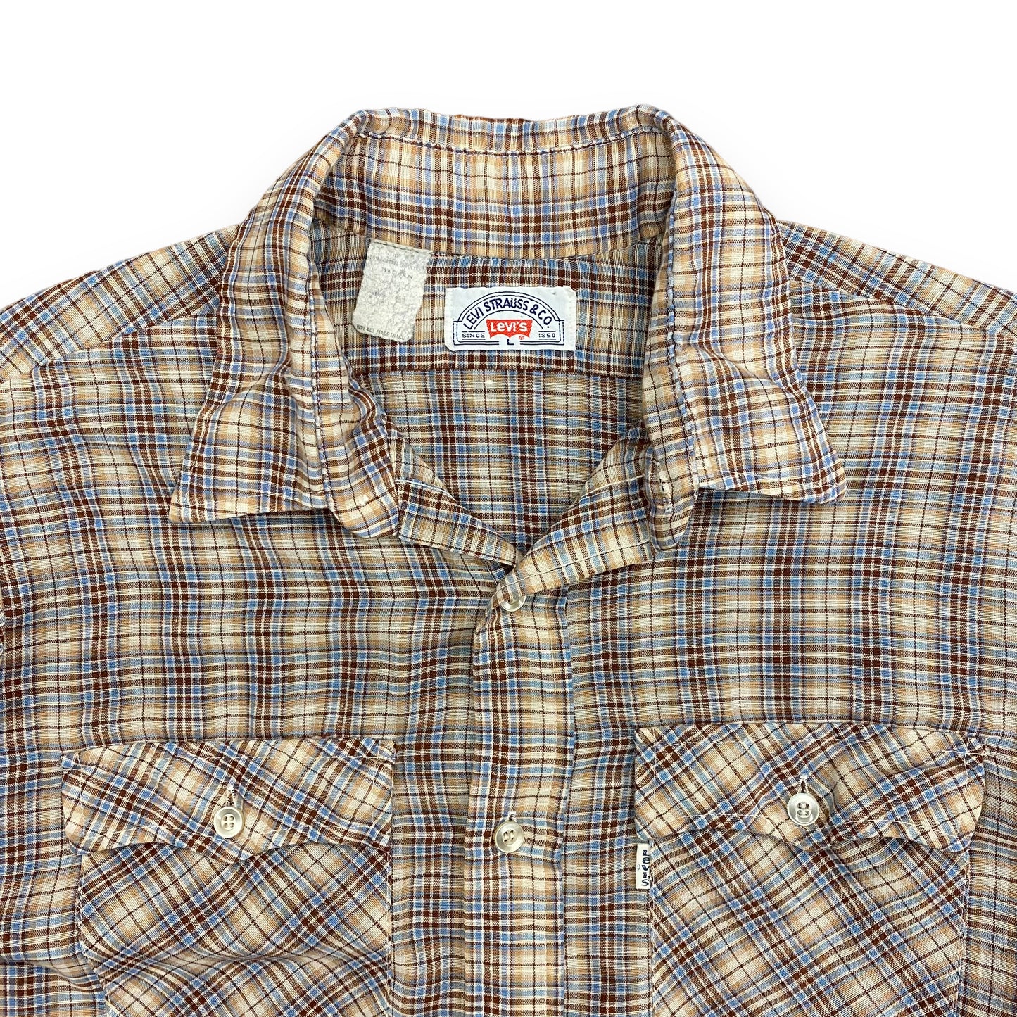 Vintage 1970s Levi's White Tab Plaid Button Up - Size Large