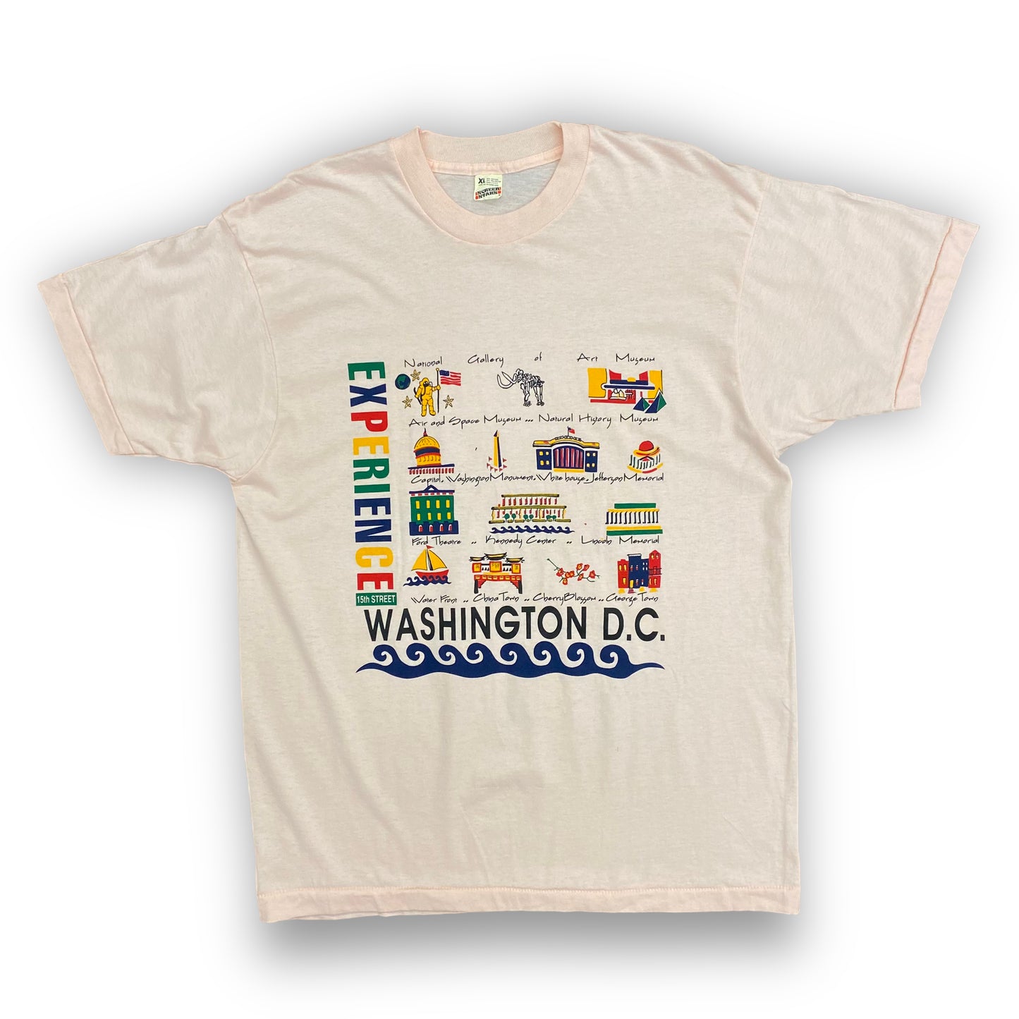 Vintage 1980s Washington DC Landmarks Light Pink Single Stitch Tee - Size XL