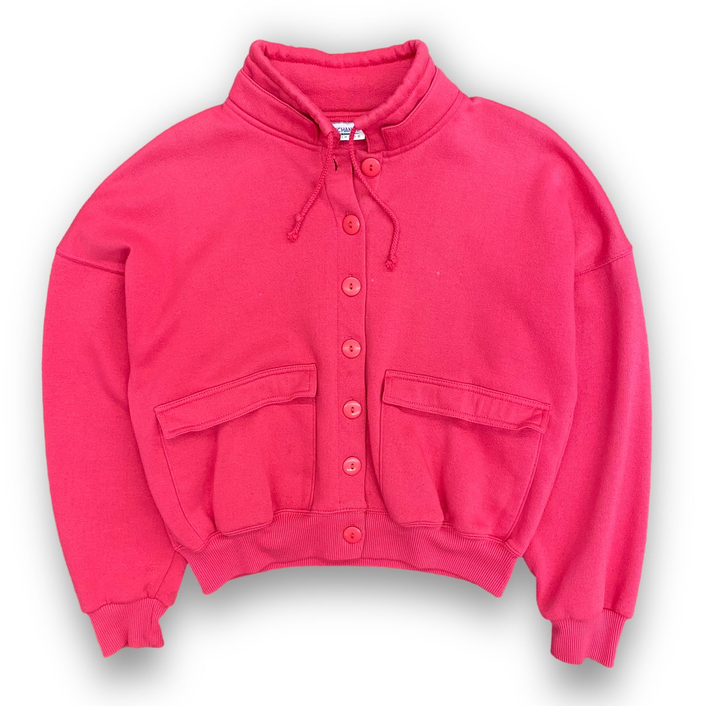 Vintage 1980s Cropped Pink Button Up Sweatshirt - Size Small