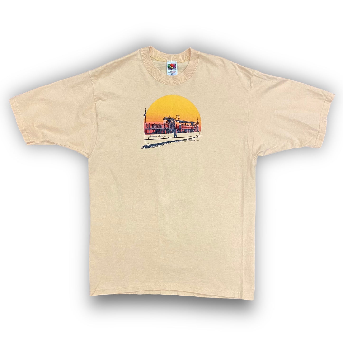 Vintage 90s Skaneateles Lake NY Yellow Sunset Tee - Size Large