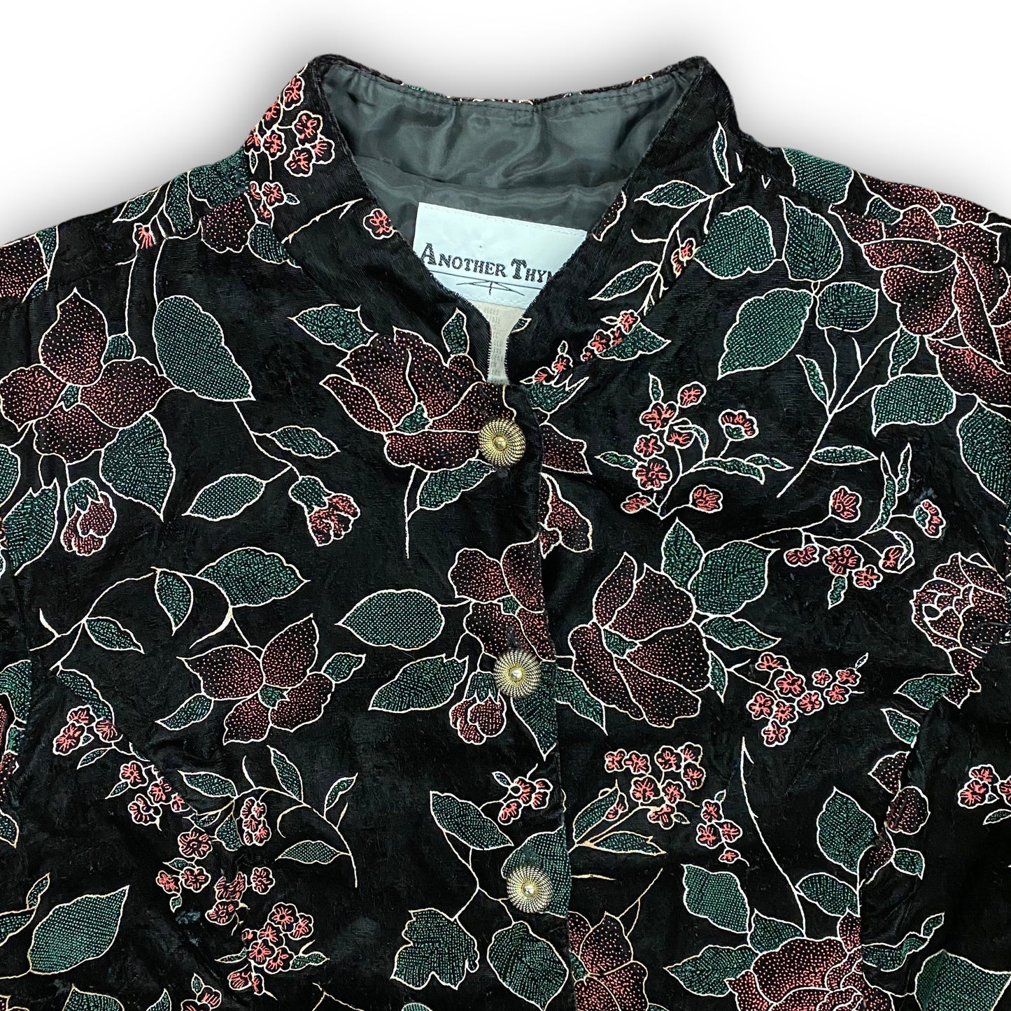 Vintage 1990s Floral Velour Button Up Jacket - Size Medium