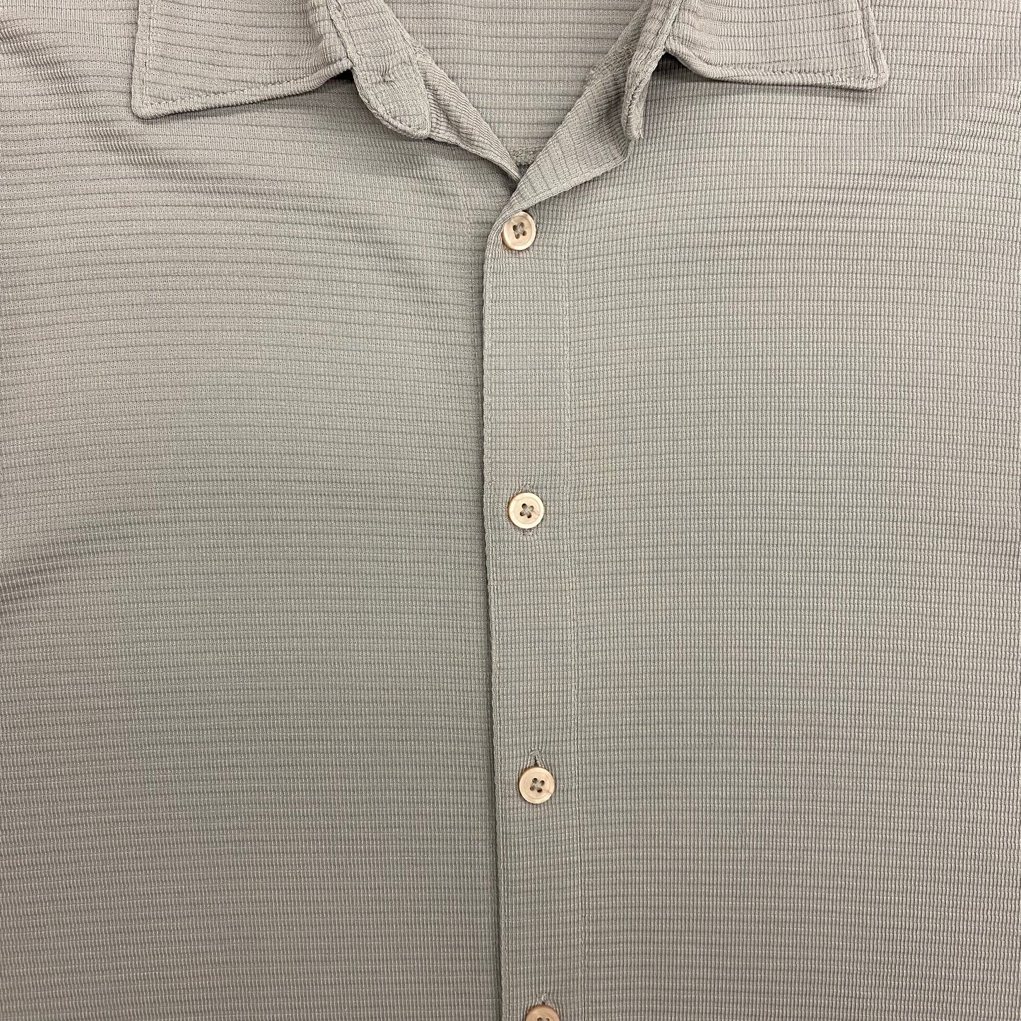 Vintage Perry Ellis Gray Ribbed Short Sleeve Button Up - Size Large